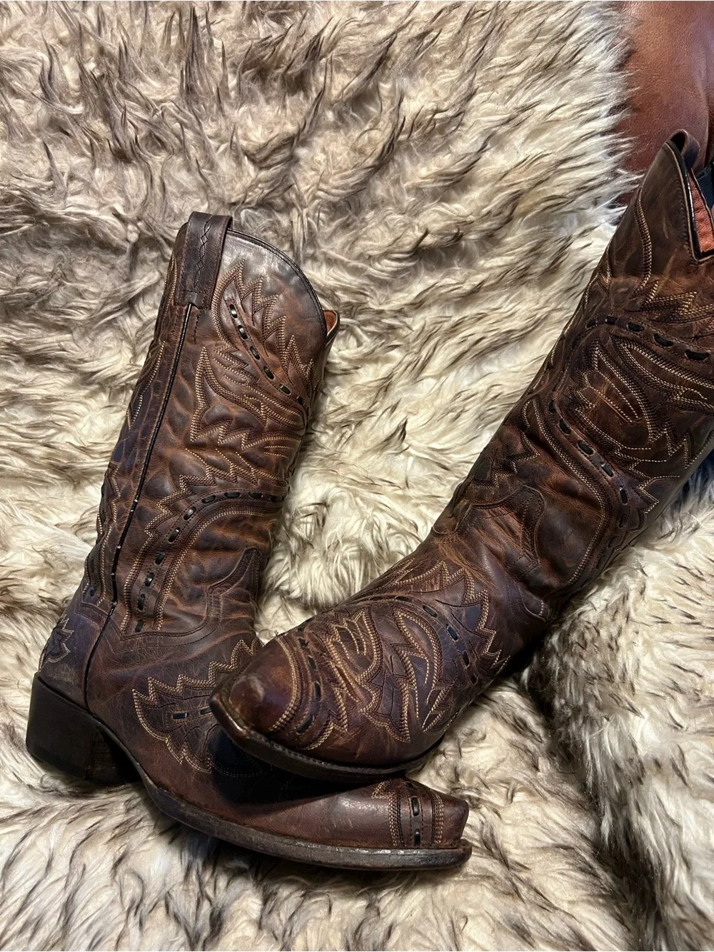 Dan Post Brown Distressed Leather Western Boots with Embroidered Detail Sz 9 D